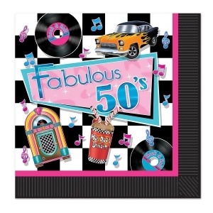 Club Pack of 192 Multi-color Fabulous 50's Theme 2-Ply Disposable Party Luncheon Napkins - All