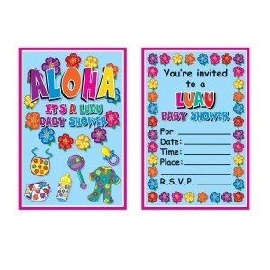 Club Pack of 96 Blue Pink Floral Print Hula Baby Invitations 5.5 - All