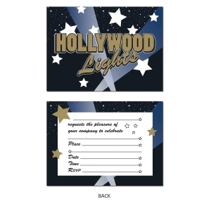 Club Pack of 96 Black White and Gold Hollywood Lights Invitations 5.5 - All