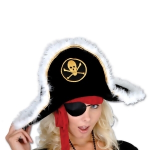 Pack of 6 Black White and Gold Plush Pirate Captain's Party Hat Adult - All