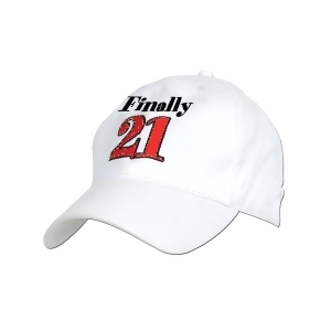 Club Pack of 12 White Adjustable Embroidered Finally 21 Party Caps - All