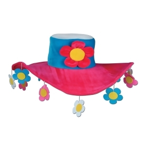 Club Pack of 6 Pink Blue Yellow and White 60's Inspired Plush Flower Power Party Hats - All