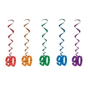Pack of 30 Assorted Color 90th Birthday Metallic Spiral Hanging Party Decoration Whirls 36 - All