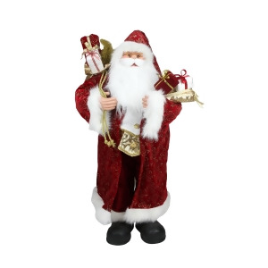 32 Standing Santa Claus in Long Red and Gold Robe with Gifts Christmas Figure - All