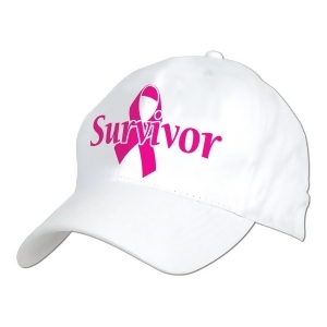 Club Pack of 12 White with Pink Ribbon Embroidered Breast Cancer Survivor Adjustable Caps - All