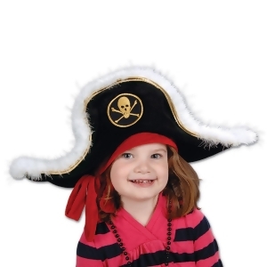 Pack of 6 Black White and Gold Plush Pirate Captain's Party Hat Child - All