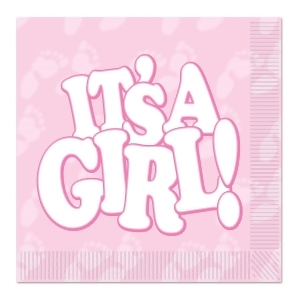 Club Pack of 192 Pink and White It's A Girl Party Disposable 2-Ply Beverage Napkins - All