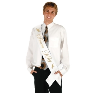 Club Pack of 6 White and Gold Prom King Satin Sashes 33 x 4 - All