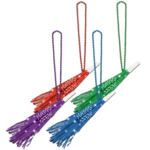 Club Pack of 12 Multi-Colored Happy New Year Trumpet Horn Beaded Necklace Party Favors 36 - All