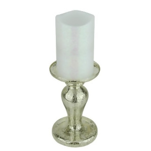7 Battery Operated White Glittered Flameless Pillar Candle with Stand - All