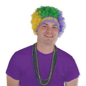 Club Pack of 12 Yellow Green and Purple Curly Mardi Gras Headband Wig - All