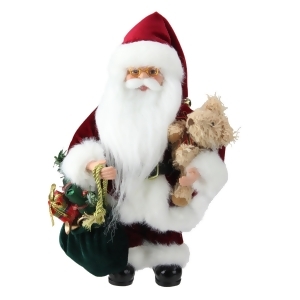 12 Santa Claus in Traditional Red Suit Holding a Teddy Bear and Gift Bag Christmas Figure - All