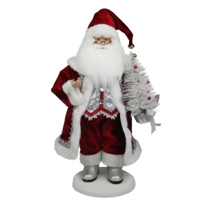 19 Red White and Silver Santa Claus with Christmas Tree Tabletop Decoration - All