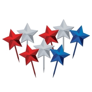 Club Pack of 96 Red Silver and Blue Star Food Drink or Decoration Party Picks 2.75 - All