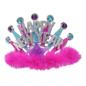 Pack of 6 Blue Purple and Pink Light-Up Happy New Year Tiara - All