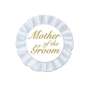Club Pack of 12 White and Gold ''Mother Of The Groom'' Satin Buttons 3.5'' - All