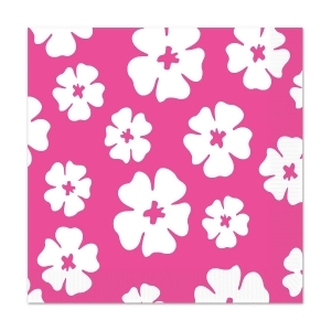 Club Pack of 192 Pink with White Hibiscus Disposable 2-Ply Party Beverage Napkins - All