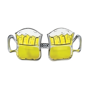 Pack of 6 Yellow and White Beer Mug Fanci-Frame Eyeglass Party Favor Costume Accessories - All