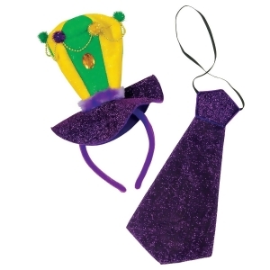 Club Pack of 12 Festive Mardi Gras Headband Necktie Costume Accessory Set - All