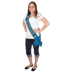 Club Pack of 6 Decorative Blue and Gold Winner Satin Sash Accessory - All