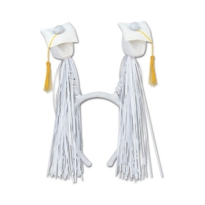 Club Pack of 12 White Graduation Cap with Fringe Bopper Headband Party Favors - All