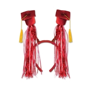 Club Pack of 12 Red Graduation Cap with Fringe Bopper Headband Party Favors - All