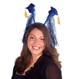 Club Pack of 12 Blue Graduation Cap with Fringe Bopper Headband Party Favors - All