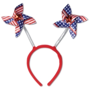 Club Pack of 12 Stars and Stripes Patriotic Pinwheel Boppers Headband Party Favors - All