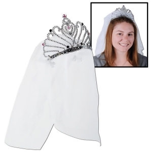 Club Pack of 12 White and Silver Bride To Be Tiaras with Veil - All