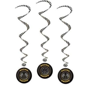 Pack of 18 Car Racing Tire Black and White Checkered Hanging Party Decoration Whirls 40 - All
