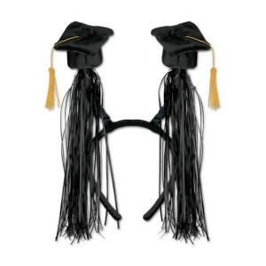 Club Pack of 12 Black Graduation Cap with Fringe Bopper Headband Party Favors - All