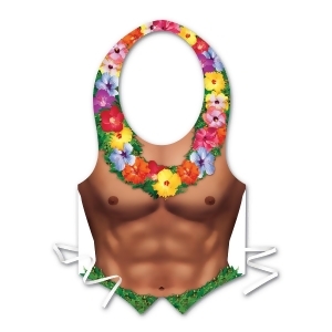 Club Pack of 24 Plastic Hula Hunk with Flowered Lei Vest Costume Accessory - All