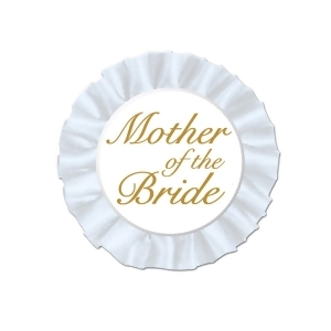 Club Pack of 12 White and Gold ''Mother Of The Bride'' Satin Buttons 3.5'' - All
