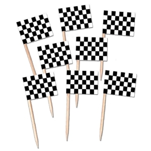 Club Pack of 600 Black and White Checkered Racing Flag Food Drink or Decoration Party Picks 2.5 - All