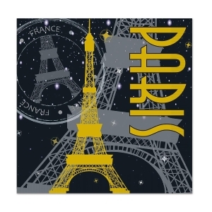 Club Pack of 192 Black Gray and Yellow Paris Theme Party Disposable 2-Ply Beverage Napkins - All