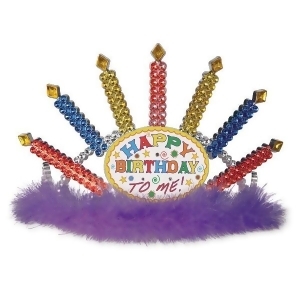 Pack of 6 Red Blue Yellow and Purple Light-Up ''Happy Birthday To Me'' Tiaras - All