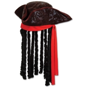 Pack of 6 Ship Ahoy Caribbean Pirate Hat With Bandanna and Dreadlocks - All