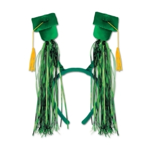 Club Pack of 12 Green Graduation Cap with Fringe Bopper Headband Party Favors - All