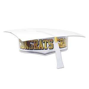 Club Pack of 12 White and Gold Adjustable Paper Graduation Cap - All