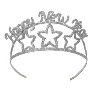 Pack of 6 Silver Glittered Star Happy New Year Decorative Party Tiara - All