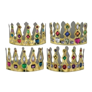 Club Pack of 72 Gold Printed Multi-Colored Jeweled Crown Party Hats 4 - All