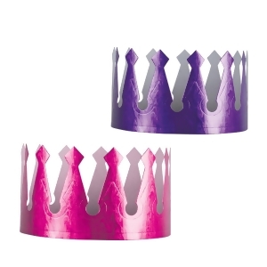 Club Pack of 72 Purple and Pink Embossed Foil Crown Party Hats 3.75 - All