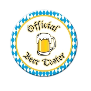Club Pack of 12 Blue White and Gold ''Official Beer Tester'' Buttons 3.5'' - All