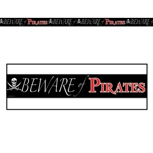 Club Pack of 12 Black and Red ''Beware Of Pirates'' Party Tape 3'' x 20' - All