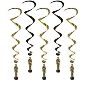 Pack of 30 Black and Gold Hollywood Awards Night Statuette Hanging Party Decoration Whirls 36 - All
