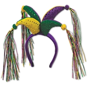 Club Pack of 12 Green Purple and Yellow Mardi Gras Jester Headband Costume Party Accessories - All