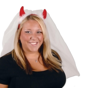 Club Pack of 12 Red Devil Horns Headband with White Veil Party Favor Costume Accessories - All