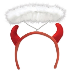 Club Pack of 12 Red Devil Horns Headband with Pure White Halo Party Favor Costume Accessories - All