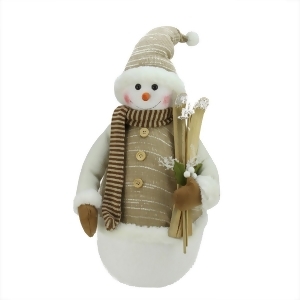 20 Alpine Chic Brown and Beige Snowman with Skiis and Mistletoe Christmas Decoration - All