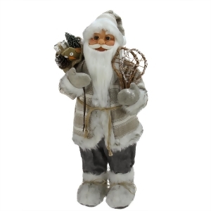 24 Alpine Chic Beige and Gray Standing Santa with Snowshoes and Gift Bag - All